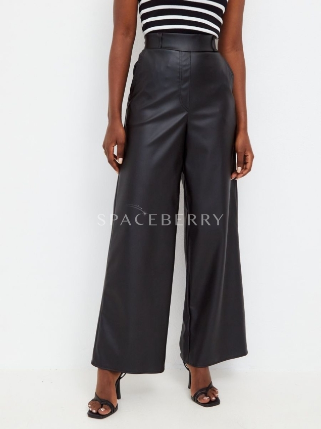 Женские кожаные брюки, штаны широкие